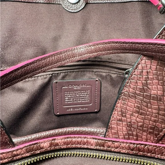 Coach Lexy Colorblock Pebble Leather & Genuine Snakeskin Shoulder Bag Burgundy - Picture 2 of 16